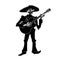 El mariachi skeleton musician. Dia de los muertos guitarist character. Black and white isolated silhouette Vector illustration