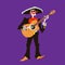 El mariachi skeleton musician. Guitarist character isolated. Dia de los muertos or halloween vector illustration.