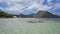 El Nido bay. Palawan island, Philippines. Filippino fishing boat float in shallow water lagoon. Exotic travel