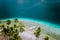 El Nido, Palawan, Philippines. Aerial drone view of tourist island hopping boats moored at tropical Ipil beach on