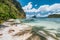 El Nido, Palawan, Philippines. Boat moored at tropical solitude secluded beach