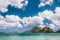 El Nido, Palawan, Philippines. Mountains, cloudscape and ocean lagoon at Tropical Las Cabanas Beach