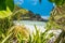 El Nido, Palawan, Philippines. Unknown star beach. Beautiful shallow ocean lagoon and exotic plants
