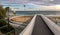 El Postiguet beach playa with modern pedestrian white bridge