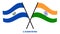 El Salvador and India Flags Crossed And Waving Flat Style. Official Proportion. Correct Colors