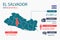 El salvador map infographic elements with separate of heading is total areas, Currency, All populations, Language and the capital