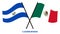 El Salvador and Mexico Flags Crossed And Waving Flat Style. Official Proportion. Correct Colors