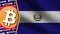 El Salvador Realistic Wavy Flag, Bitcoin Logo and Titles, Circle Neon 3D Illustration