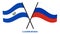 El Salvador and Russia Flags Crossed And Waving Flat Style. Official Proportion. Correct Colors