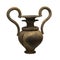 Elaborable amphora of veined stone with double mouth and S-shaped handles isolated on white background. Ritual hammers and rhyta.