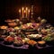 Elaborate Banquet Table Showcasing Colorful Traditional Wedding Foods