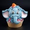 Elaborate Blue Elephant Cupcake: Photorealistic Rendering With Cartoony Characters