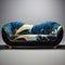 Elaborate Blue And Gold Couch Inspired By Naturalistic Ocean Waves