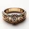 Elaborate Gold Ring With Intricate Heart Design - Unreal Engine Inspired