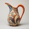 Elaborate Orange And Blue Painted Pitcher On Gray Background