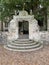 Elaborate stone entrance at rear of Nymans House, National Trust property in West Sussex