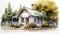 Elaborate Watercolor Painting Of A Simple Cottage In Lilia Alvarado\\\'s Style