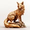 Elaborate Wood Sculpture Of A Golden Fox With Decorative Top