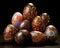 Elaborately decorated chocolate and candy Easter eggs.
