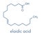 Elaidic acid molecule. The main trans fat found in hydrogenated vegetable oils. Skeletal formula.