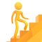 Elastic yellow humanoid icon climbing stairs