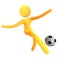 Elastic yellow humanoid icon kicking soccer ball