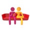 Elastic yellow humanoid icon on sofa