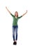 Elated girl raising arms with a look of success isolated over a