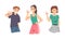 Elated Male and Female Showing Ok Sign as Approval or Agreement Gesture Vector Set