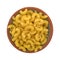 Elbow macaroni in a small gray painted bowl