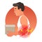 Elbow pain concept vector illustration with human torso carrying box. Pain circles on arm.