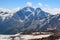 Elbrus, Caucasus, Russia - August 2019: glacier, clouds and mountains, view from Garabashi station of cable car.