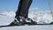 ELBRUS, KABARDINO-BALKAR REPUBLIC, RUSSIA - JANUARY 18, 2019: Skier`s legs.