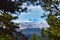 Elbrus Mount scenic view through a leaf frame