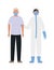 Elder man with mask and doctor with protective suit against Covid 19 vector design