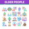 Elder People Pensioner Collection Icons Set Vector