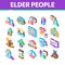 Elder People Pensioner Isometric Icons Set Vector
