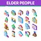 Elder People Pensioner Isometric Icons Set Vector