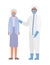 Elder woman with mask and doctor with protective suit against Covid 19 vector design