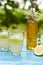 Elderflower lemonade and bottle of homemade syrup