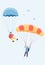 Elderly active couple jumping with parachute flat vector illustration isolated.