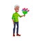 elderly african grandfather present flower bouquet to grandmother cartoon vector