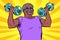 Elderly african man lifts dumbbells, fitness sport