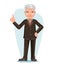 Elderly Asian Businessman Chinese Japanese Vietnamese Male Employee Boss Hand Forefinger Up Cartoon Character Design