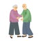 Elderly asian couple. Old man and woman ready to hug. Cartoon flat design illustration. Happy family. Vector picture