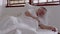 Elderly Asian man Heart pain due to heart disease in bed room