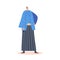 Elderly Asian Man wear Blue Kimono, Old Male Character Wear Traditional Clothes. Ancient Oriental Fashion and Culture