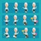 Elderly business lady in different poses and emotions Pack 3. Big character set