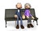 Elderly cartoon couple on bench.