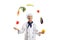 Elderly chef juggling with vegetables